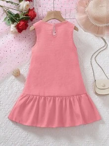 Elladie kids 1 Stück Kleine Mädchenkleid in Rot mit ärmellos, Rüschensaum und großer weißer Schleife, extrem süß, geeignet für wichtige Anlässe, Geburtstagsfeiern, Feste, Bühnenauftritte - Pink - Übersicht 2