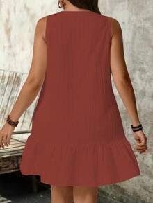 SHEIN PETITE Vestido de tela texturizada con cuello en V sin mangas para tallas grandes - Rojo - Ver 2