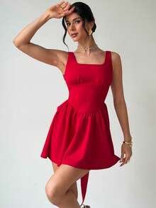 Firerie Vestido mini elegante de mujer con lazo, espalda descubierta y silueta de línea A con diseño de mariposa para fiestas y el Día de San Valentín - Burdeos - Ver 4