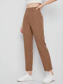 EURMUSE Women's Solid Color Simple Daily Suit Pants  - Mocha Brown - View 3