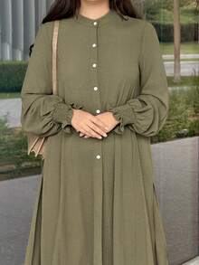 Veilorie Women's Solid Color Front Button Asymmetric Hem Long Sleeve Top And Pants Elegant 2 Pieces Set - Army Green - View 9