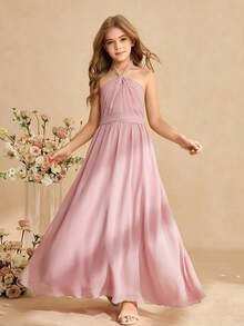 Đầm chiffon không tay thanh lịch dành cho bé gái, thích hợp làm phù dâu, dự đám cưới, dạ hội, tiệc sinh nhật, tiệc chiêu đãi. - Hồng - Xem 5