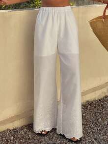 DAZY 宽松镂空阔腿裤，休闲直筒女裤，夏季 - 白色 - 查看 5