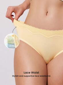LUVLETTE 3-Pack Soft Cotton Basic Floral Print Lace Trim Mid-Waist Underwear Briefs - Multicolor - View 10