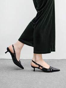 CUCCOO BIZCHIC 尖头细跟百搭透气露跟女鞋 - 黑色 - 查看 3