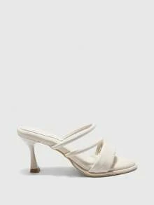 CUCCOO BIZCHIC Women's Fashionable Elegant Round Toe Thin Strap High Heel Slippers Summer Shoes - Apricot - View 2