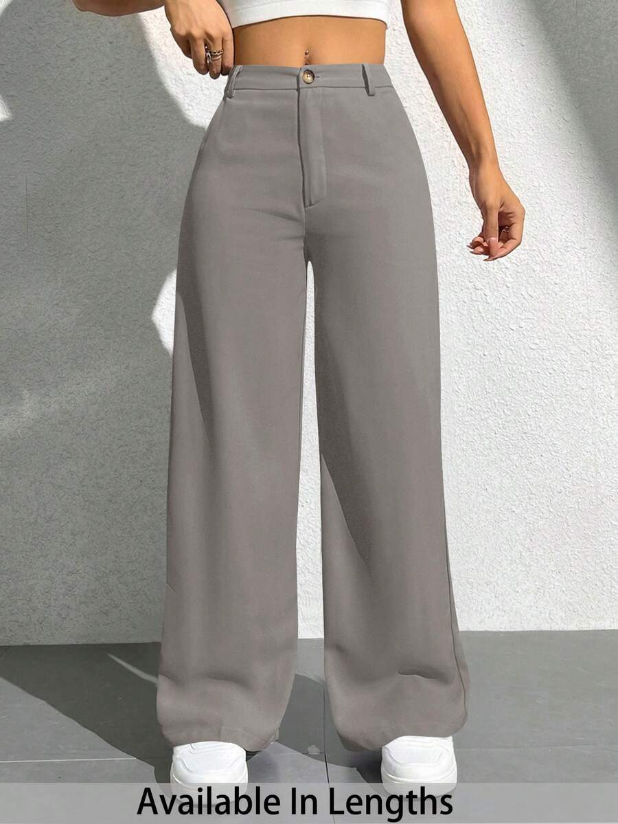 SHEIN PETITE CURVE 大码女士纯色简约日常休闲裤 - 深灰色 - 查看 1