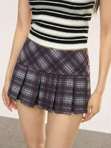 Rina Fox 2026 女士复古格子迷你裙 - 深灰色 - 查看 3