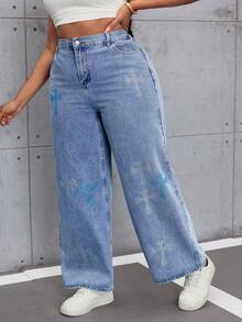 Slaydiva Jeans casual e ampi con decorazione a croce di strass, adatti per uso quotidiano - Blu - Visualizzare 5