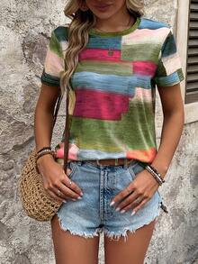 EMERY ROSE Women's Color Block Short Sleeve T-Shirt For Summer Graphic Tees Women Tops - Multicolor - View 6