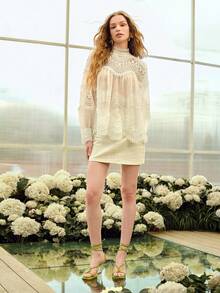MOTF PREMIUM WOMEN'S ROMANTIC ELEGANT LACE PATCHWORK LONG SLEEVE BLOUSE, SPRING/SUMMER - White - View 5
