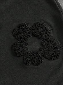 AXEPEAK Men's Fashion Simple 3D Floral Textured Solid Color Button-Down Short Sleeve Shirt - Black - View 5