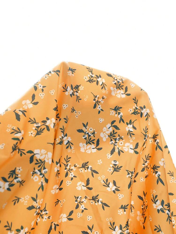 Plus Size V-Neck Regular Shoulder Puff Sleeve Concealing Belly Midi Dress Summer Dress Summer Outfits Summer Clothes Spring Dress Spring Outfit Women Spring Clothing Floral Dress Floral Dresses For Women Beach Vacation Outfits For Women Vacation Dress Bohemian