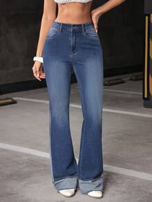 Jeanoix Women's Y2K Casual Fashion Street Daily Commute Flare Jeans - Dark Wash - View 6