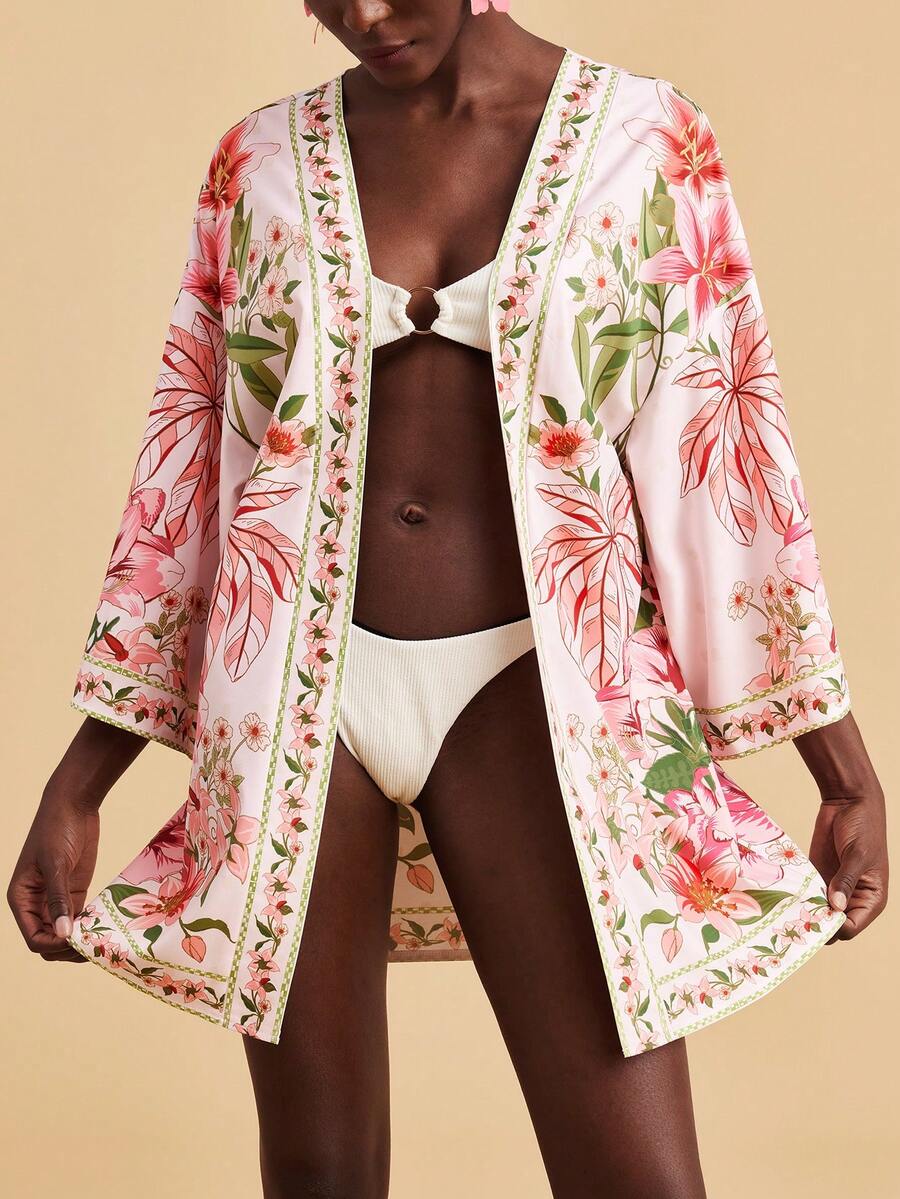 Travachic 女士印花宽松蝙蝠袖和服罩衫，适合度假 - 彩色 - 查看 1