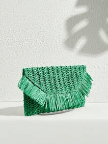 SHECARRY Woven Straw Clutch Bag For Teenagers, Fashionable Clutch Bags For Woman - Dark Green - View 3