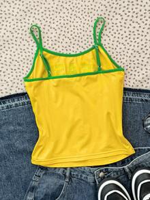 SHEIN Tank Top Camisole Kasual Pas Badan dengan Motif Brasil Warna Cerah dan Kontras, Cocok untuk Musim Panas, Olahraga & Santai - MultiWarna - View 2