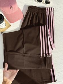 Comfortcana Plus Size Women Casual Loose Pants With Side Stripe - Brown - View 6