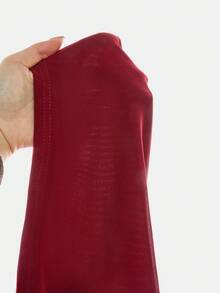 Girlism 少女薄纱褶皱弹力连衣裙，休闲优雅不对称领口褶皱腰身修身针织纯色长款连衣裙，适合派对、返校、聚会、户外活动穿着。 - 酒紅色 - 查看 6