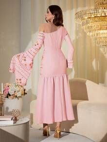 Modelyn Bata de estilo árabe de Oriente Medio con bordado de lentejuelas y patchwork, bata larga tradicional - Rosa - Ver 2