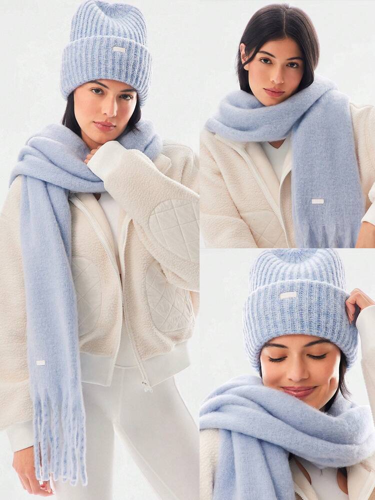 Conjunto de bufanda y gorro de punto sintético, cálido, suave y aislante para otoño e invierno, para uso diario y casual al aire libre