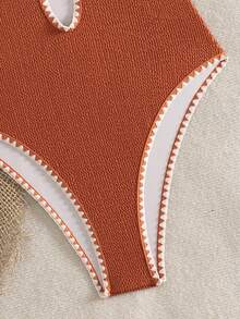 Bonvoyette Bộ đồ bơi liền thân Swim Swim Lushoire màu cam có họa tiết vỏ sò và viền tương phản, thích hợp cho mùa hè đi biển. - màu nâu - Xem 7