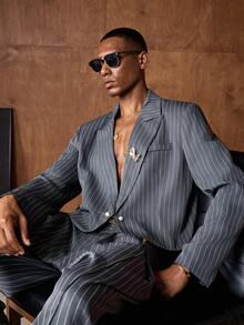 AKNOTIC Business Casual 男士梭织休闲宽松长袖外套和直筒裤套装 男士正装 Manfinity 西装裤套装 男士细条纹西装 男士两件套西装 - 黑色 - 查看 5