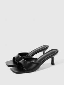 Sleekvia Women's Square Toe Black Casual High Heel Slide Sandals Valentine's Day Summer - Black - View 2