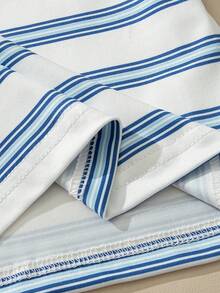 Souflis Souflis French Style New White Base Blue Striped Toddler Boys' Round Neck Short Sleeve T-Shirt With Contrast Embroidered Graphic, Fashionable Casual, Refined, Versatile, Suitable For School, Outings And More Occasions Toddler Summer Clothes Stripe Tshirt Tshirt For Baby Boy - Multicolor - View 11