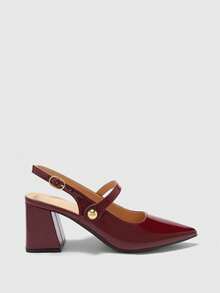 CUCCOO BIZCHIC Women's Fashion High-Heeled Shoes, Buckle Thick Heel Global Four-Season Commute Elegant Foundation Holiday Vacation Office Outdoor Daily Versatile - Burgundy - View 2