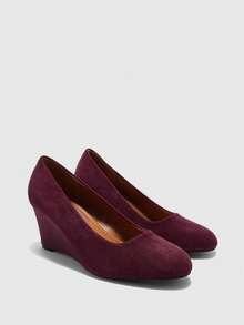 CUCCOO BIZCHIC Maroon Suede Wedge Pumps, Versatile Daily Casual Style For Commuting Spring Shoes - Jujube - View 7