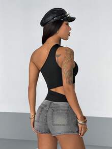 StreetHx Áo liền thân kiểu dáng đường phố thường ngày, khoét lỗ ngực dành cho nữ - màu đen - Xem 2