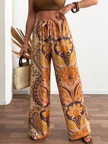 Women, Spring, Summer, Pant, Regular Fit, Wide Leg, Long Length, Oriental, Print, Best, - Multicolor - View 4