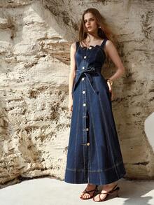 MOTF PREMIUM 系带牛仔连衣裙 - 藍色 - 查看 4