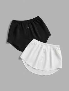 SHEIN CURVE+ Sweatshirt Mate Women's Casual Shirt Hemline Fake Layered Wearing Tool Versatile All-Match Skirt White Edge Hem Butt Cover - Black and White - View 2