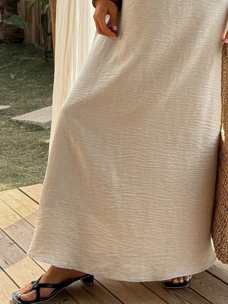 Women's Solid Color Fitted Pleated Ruffle Backless Tie-Up Beaded Long Dress, Casual Resort Wear, Spring/Summer Maxi Dress Cruise Outfit For Women Sundress Boho