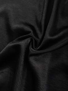 Franclia Große Größen Elegante Satin Plissee Bluse mit Strass-Knöpfen für Damen - Schwarz - Übersicht 6