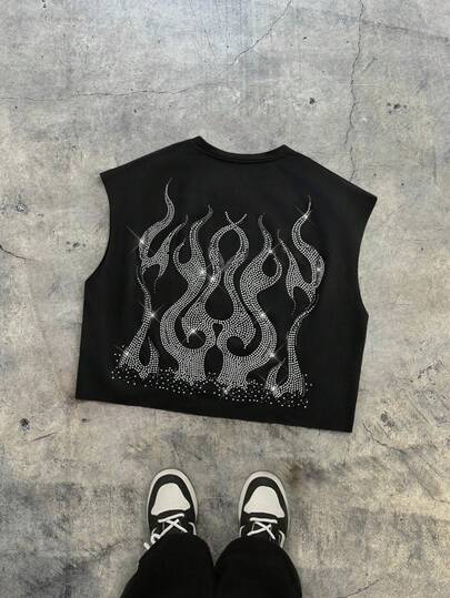 EASEVO Plus Size Men's Rhinestone Decor Round Neck Casual Tank Top, Summer