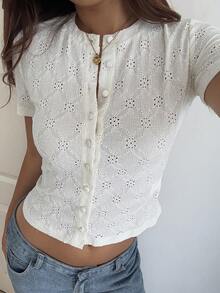 DAZY Áo khoác cardigan nữ màu trắng, kiểu dáng thường ngày, chất liệu jacquard đục lỗ, họa tiết hoa và phong cách lễ hội âm nhạc, thích hợp cho kỳ nghỉ hè, du lịch biển, phù hợp cho mùa xuân, hè, thu và năm 2000. - Màu be - Xem 3