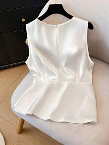 GlowEve CURVE Plus Size Elegant Commuter Shirt With Tie Front And Contrast Trim, Summer - Black and White - View 2