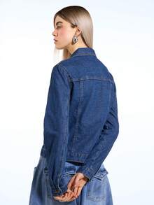 COUREZ Oversized Denim Jacket For Women,Navy Blue Autumn Casual Everyday Mid Blue Wash Y2K Spring Streetwear Street Party Rave Summer Jackets - Blue - View 3