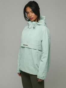 Musera Sport 尼龙半拉链口袋细节Logo连帽外套，春夏皆宜，可作雨衣、徒步、运动、休闲、假日、节日、街头服饰、冬季、返校季、健身、休闲、日常、冬季、圣诞节穿着。 - 薄荷綠 - 查看 2