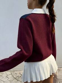 Chiquease Pull basique minimaliste à carreaux pour femmes, style coréen simple et mode. Pull boutonné pour femmes en automne/hiver - Multicolore - Voir 2