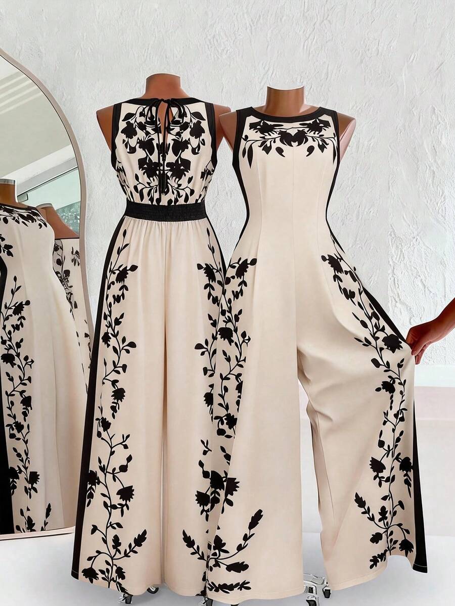 Franclia Bộ jumpsuit in họa tiết thanh lịch, thoải mái dành cho nữ, thích hợp cho kỳ nghỉ. - Nhiều màu - Xem 1