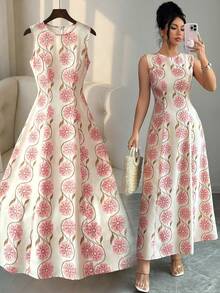 Rafferiza 女士休闲优雅印花无袖连衣裙，夏季 - 彩色 - 查看 1