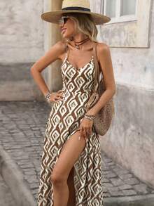 xheBrillora Vestido casual de vacaciones con estampado para mujerxhe - Marrón - Ver 6