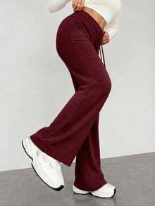 EURMUSE Women's Drawstring Waist Flare Leg Sweatpants - Burgundy - View 3