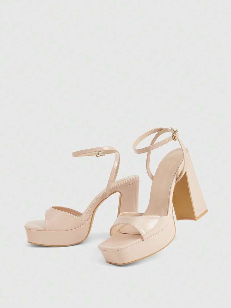 CUCCOO LuxiPop Apricot Mirror Surface One-Strap Design Fashionable Sexy Street Style High Platform Thick Heel Sandals, Suitable For Vacation Outfits, Travel Essential, 2000s Style