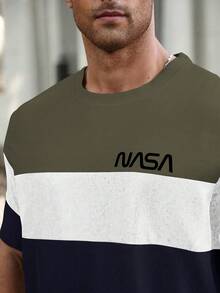 Manfinity Homme Plus Size Men's Casual Colorblock Print Short Sleeve T-Shirt - Multicolor - View 3