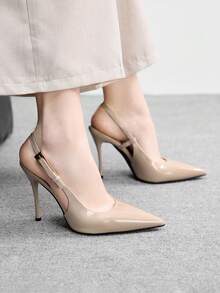 CUCCOO BIZCHIC Women's Back Strap Decor Bowknot High Heel Pumps, Wine Red Color Spring Shoes Spring Break Easter For Christmas Spring Shoes - apricot PU - View 4